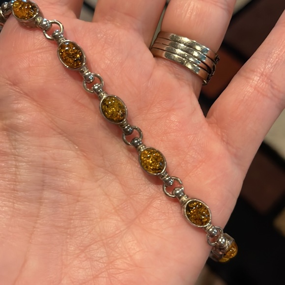 Sterling Silver Bracelet Amber Oval Stones - Picture 4 of 4